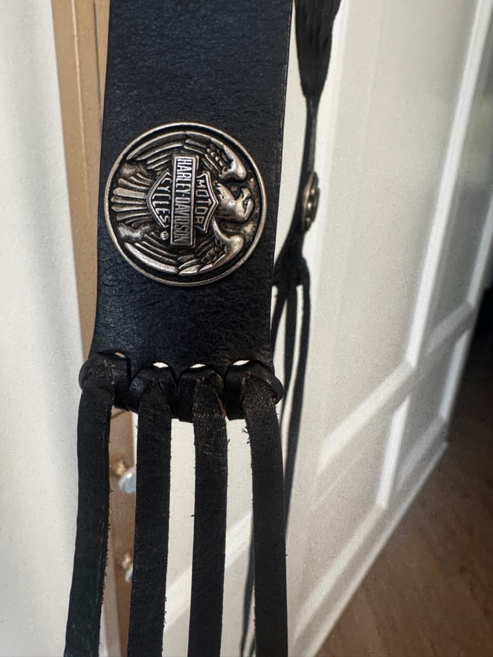 Harley-Davidson motorcycle black  Leather Fringe Strap silver Concho fringe sm